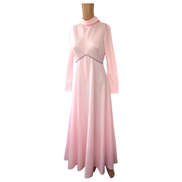 70s Mod Formal Space Age Long Pink Vintage XS S - Picture 3 of 6